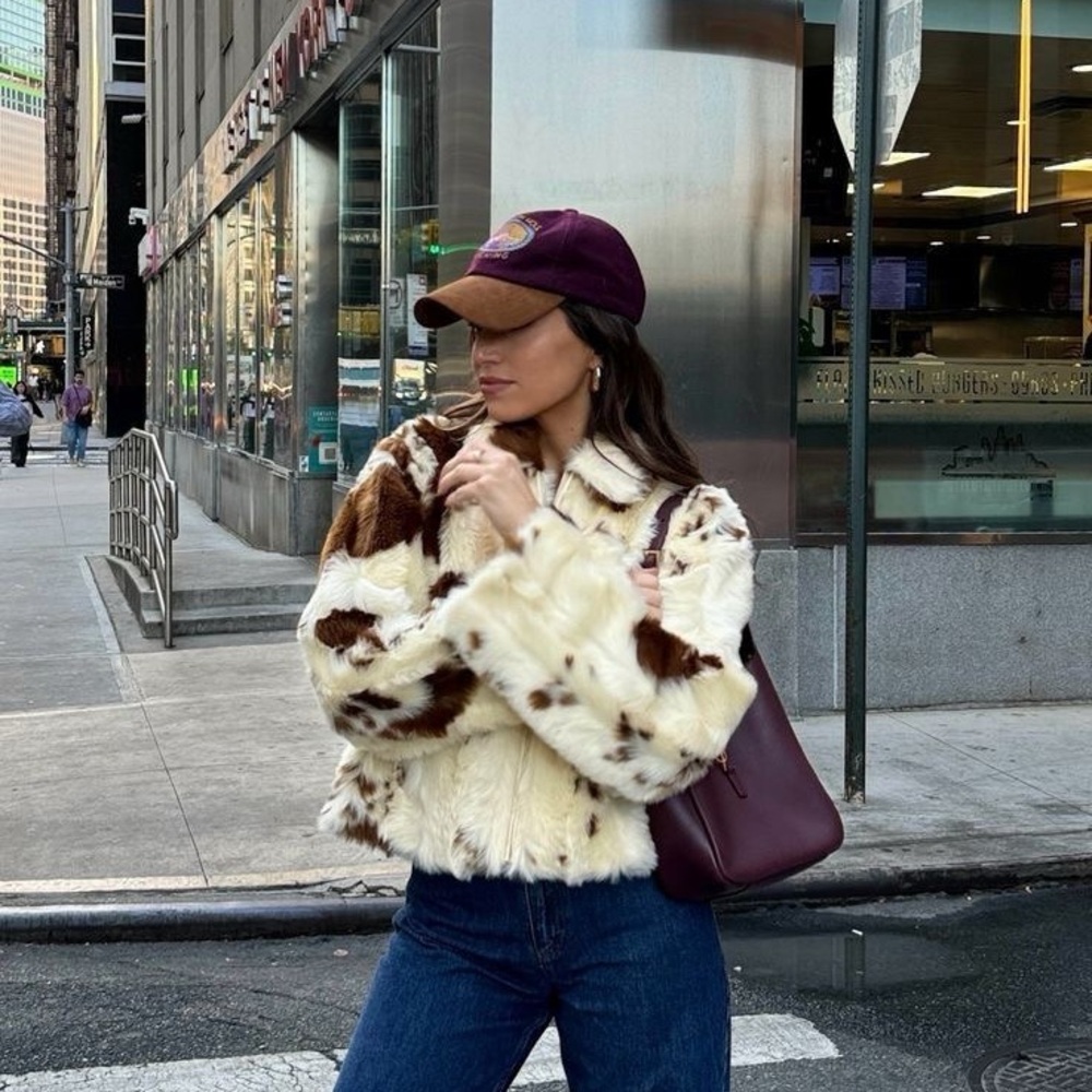 Zara cow print fur jacket